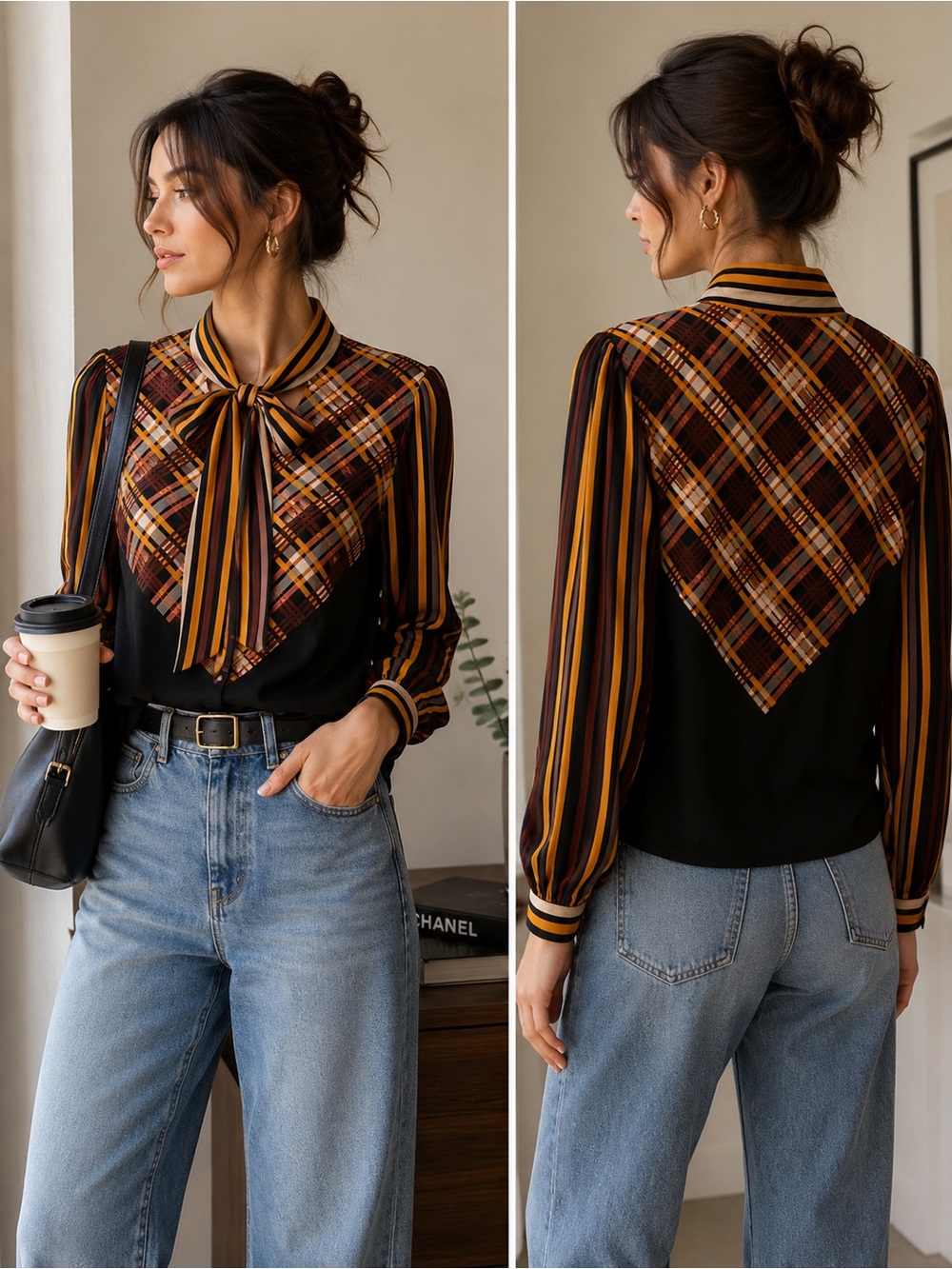 🧡 Marc Cain Plaid Bow Blouse 🧡